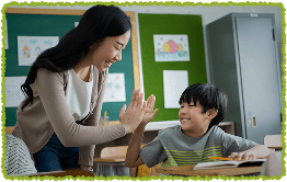 teacher and student high fiving
